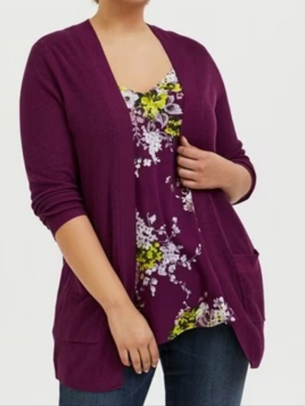 Torrid Open-Front Ribbed Cardigan Women's Size 1X Plum